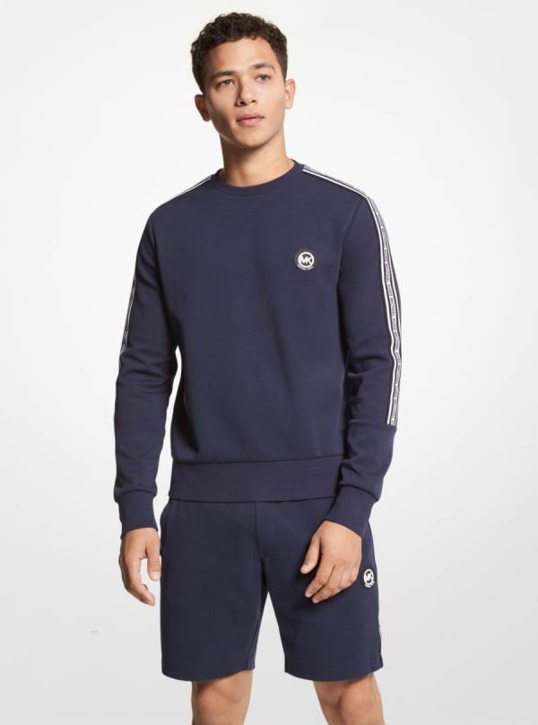 Panske Mikiny Michael Kors Logo Tape Cotton Blend Indigo - Oblecenie Michael Kors Vypredaj | ZMYBI-7481